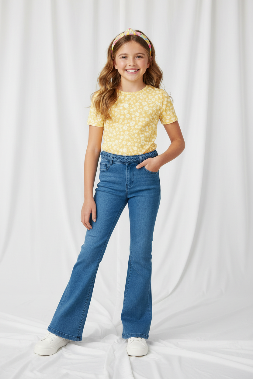 Jean ceinture tresser et patte d'éléphant