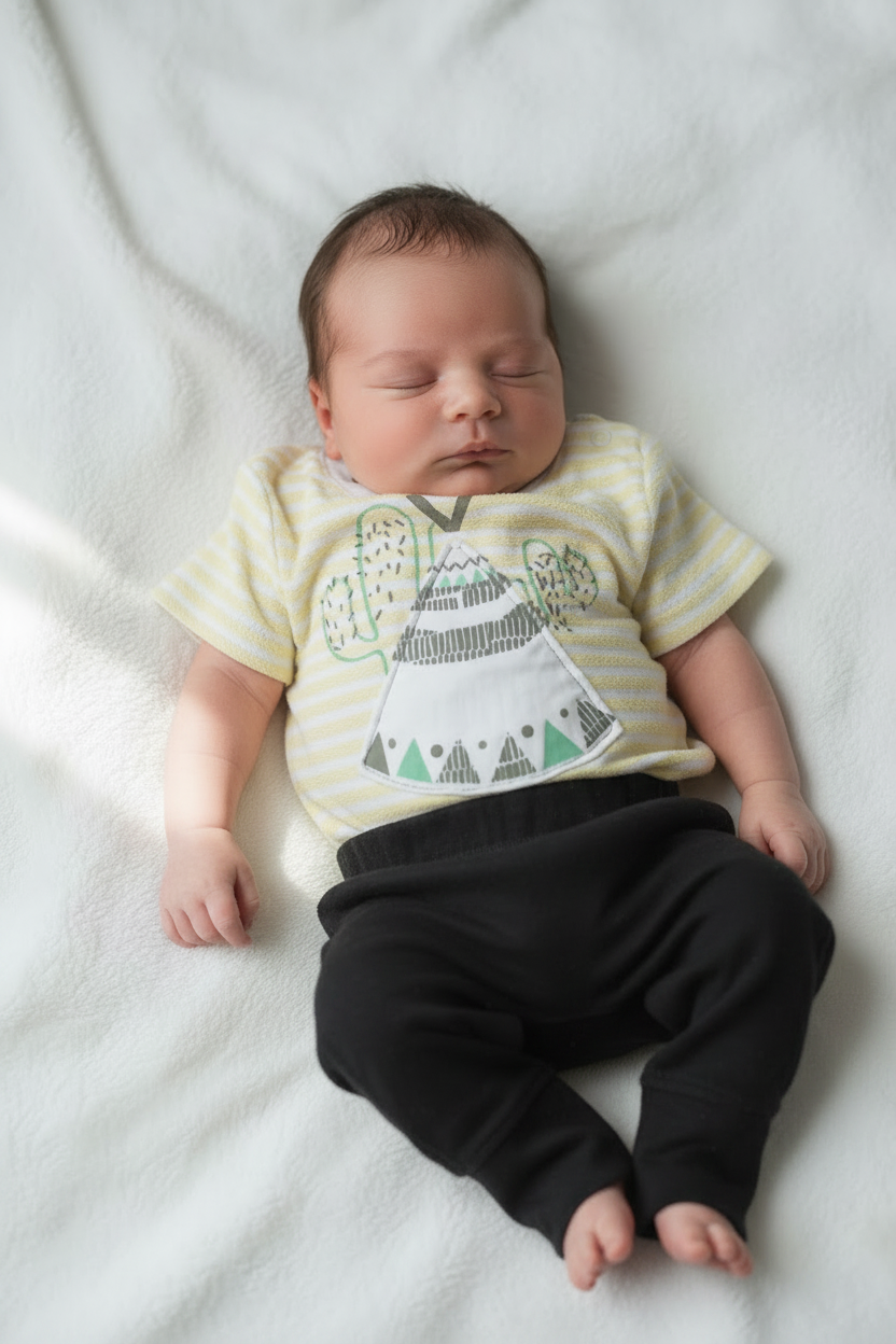 Chandail bébé – Rayures douces & motif tipi