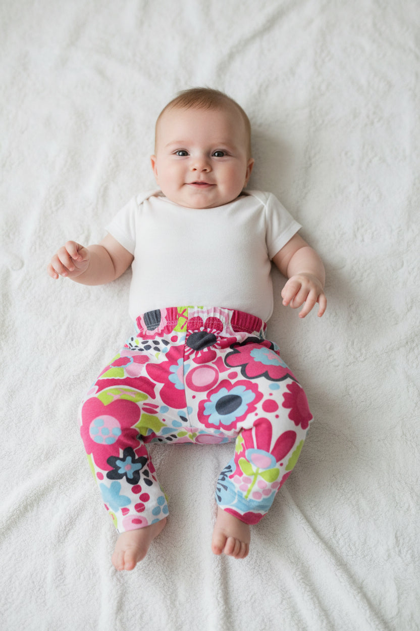 Legging motif fleurs Rose & Bleu + Écusson d'une Fraise