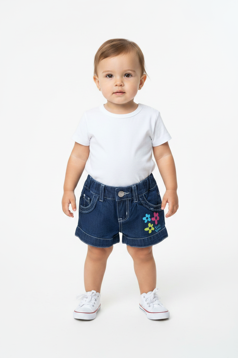 Shorts en jeans, fleurs imprimé