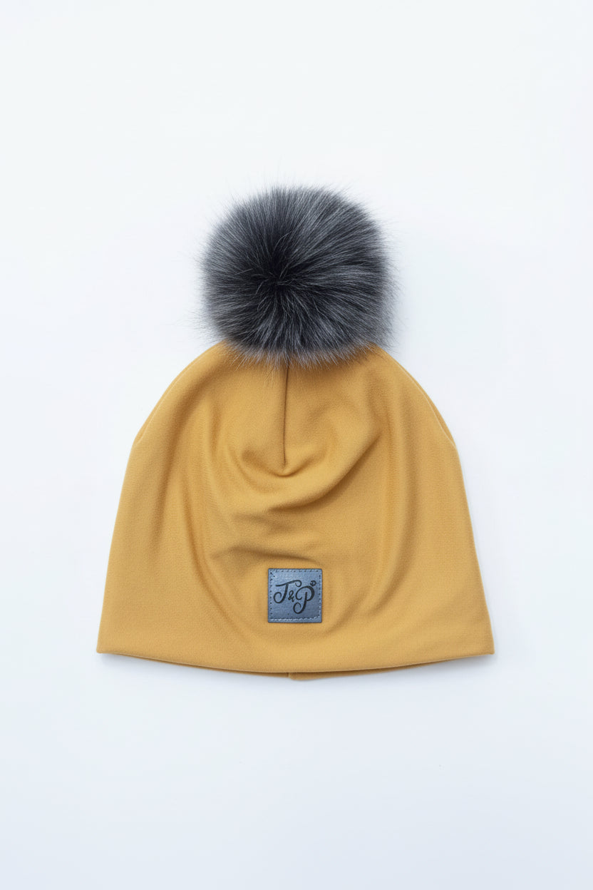 Tuque Jaune Moutarde a Pompon Noir
