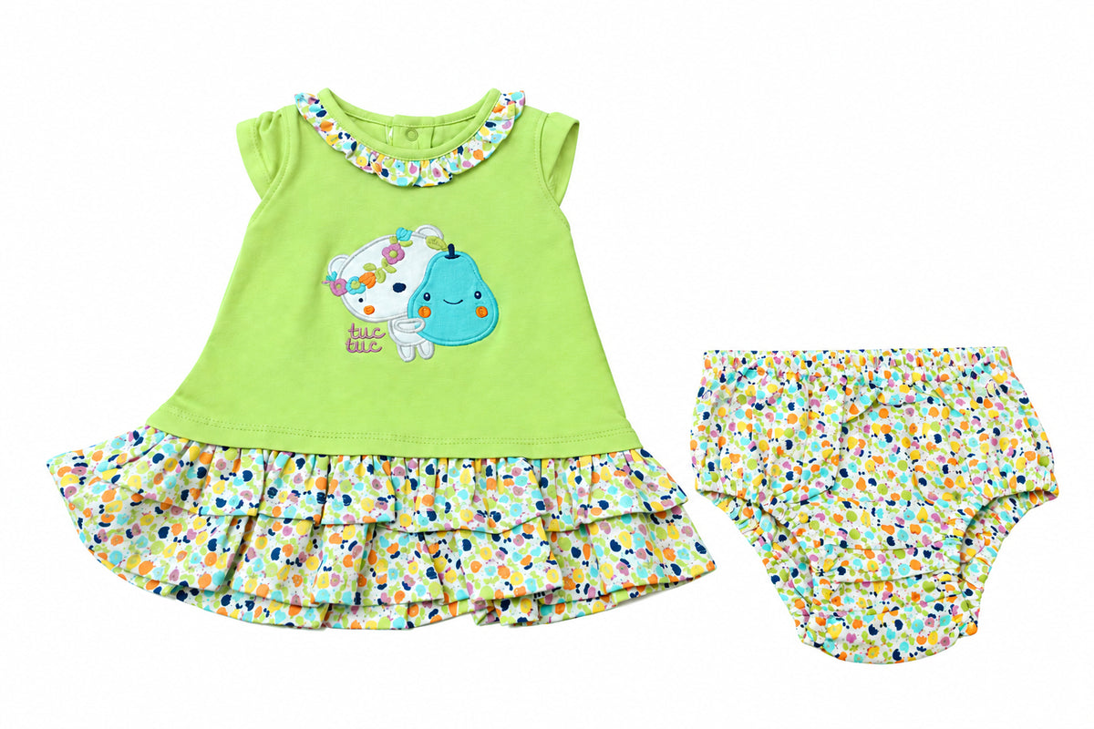 Ensemble Robe avec volants motif petit ours polaire et poire