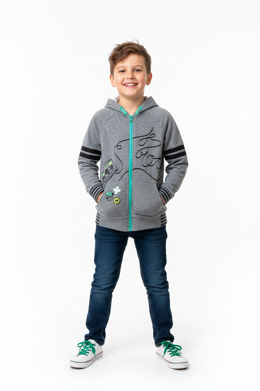 Veste Grise zip Turquoise