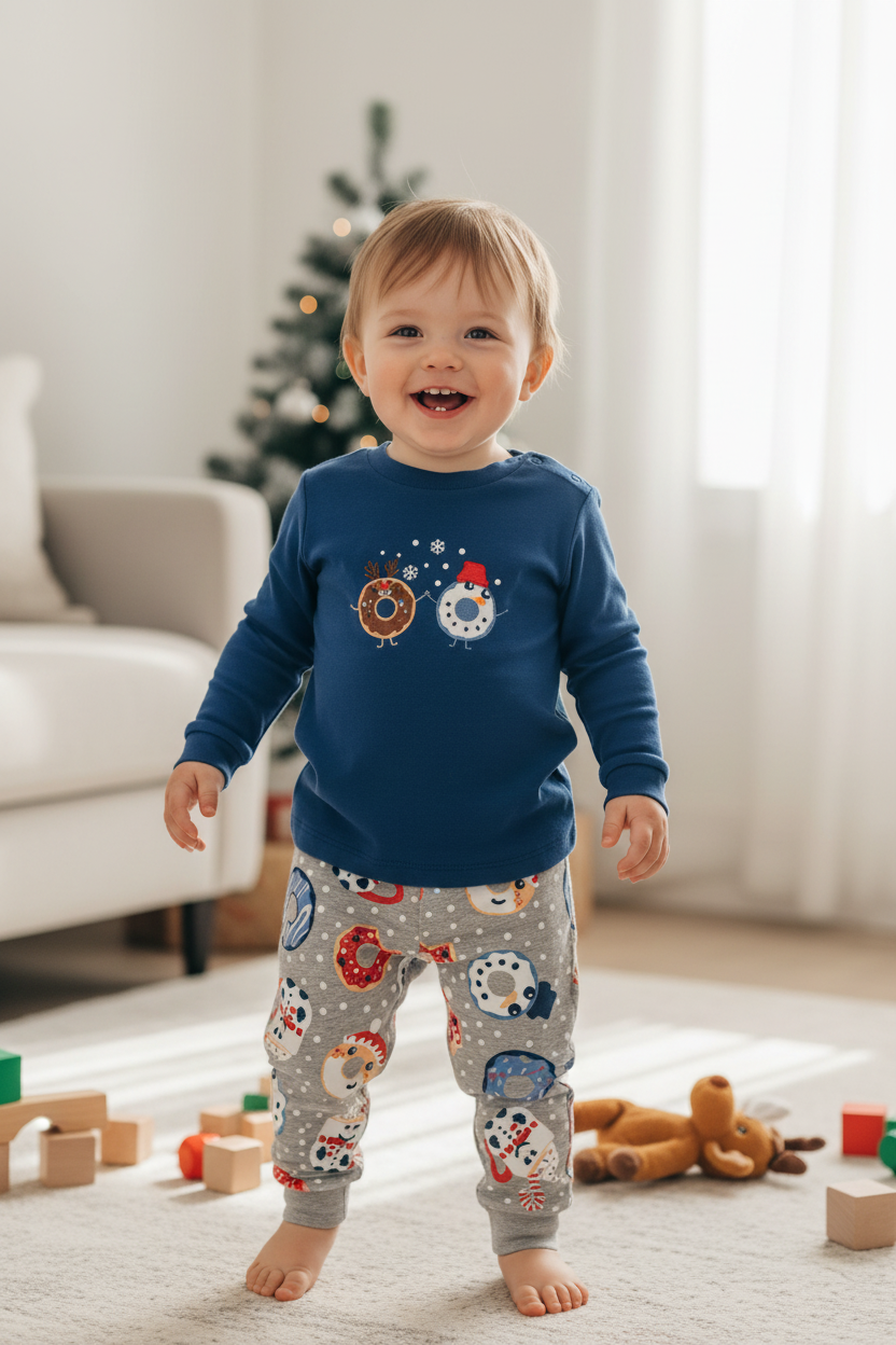 Ensemble pyjama beigne de Noel bleu