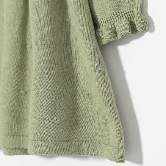 Robe tricot verte avec paire de collant blanc