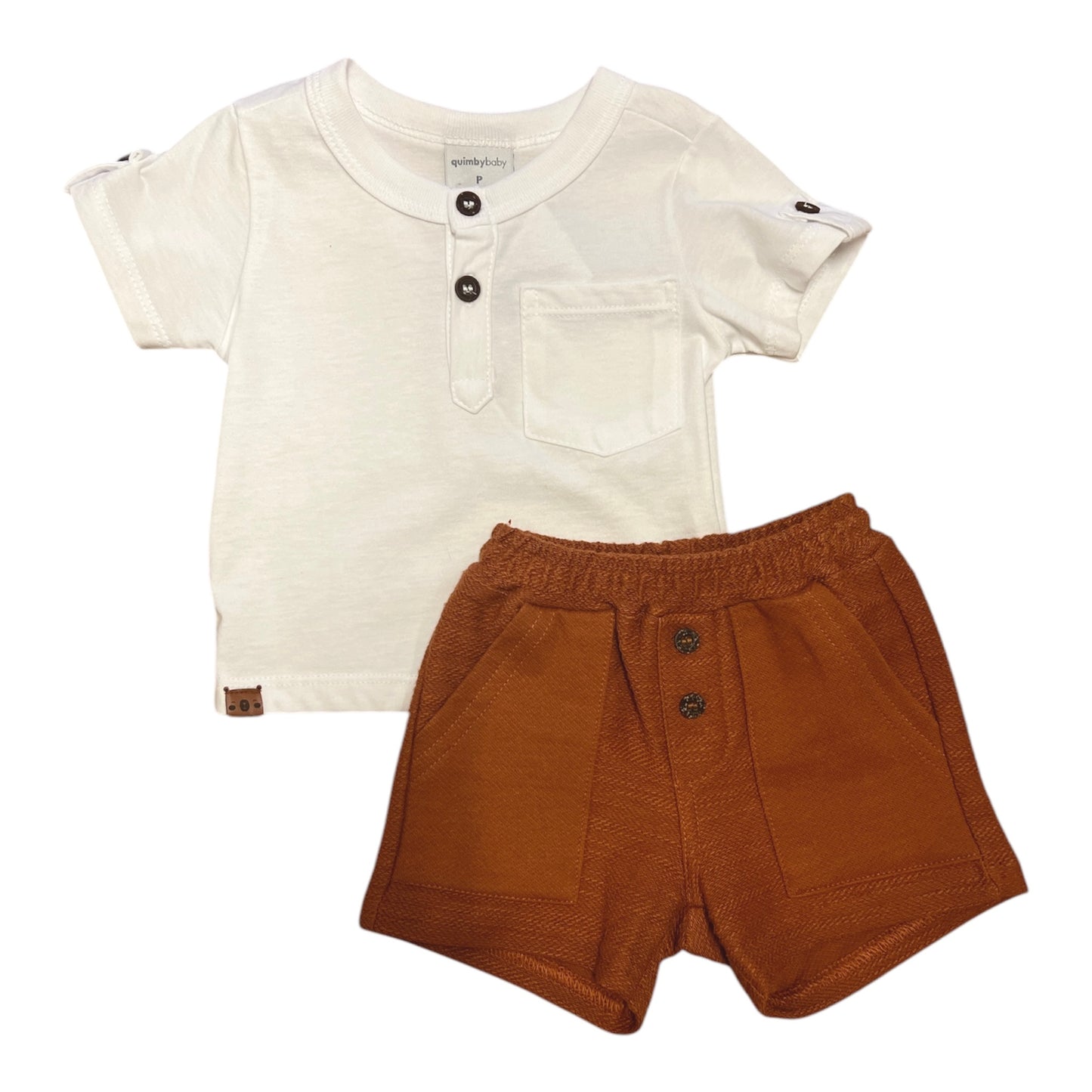 Ensemble t-shirt blanc et short caramel