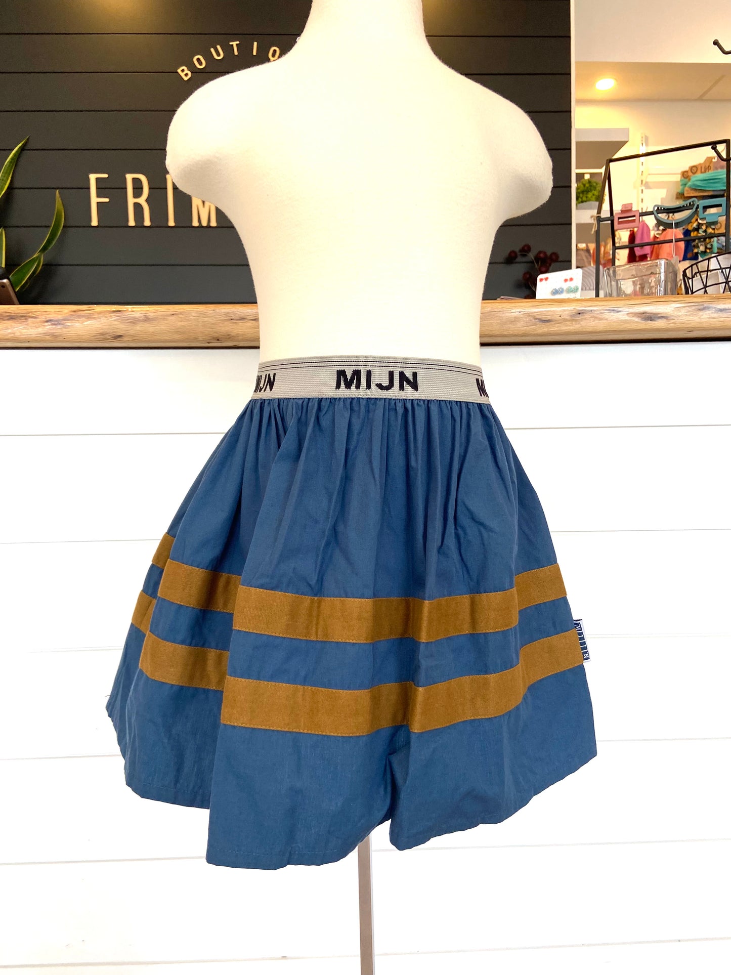 Jupe bleu marin bande marron