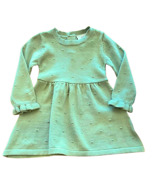 Robe tricot verte avec paire de collant blanc