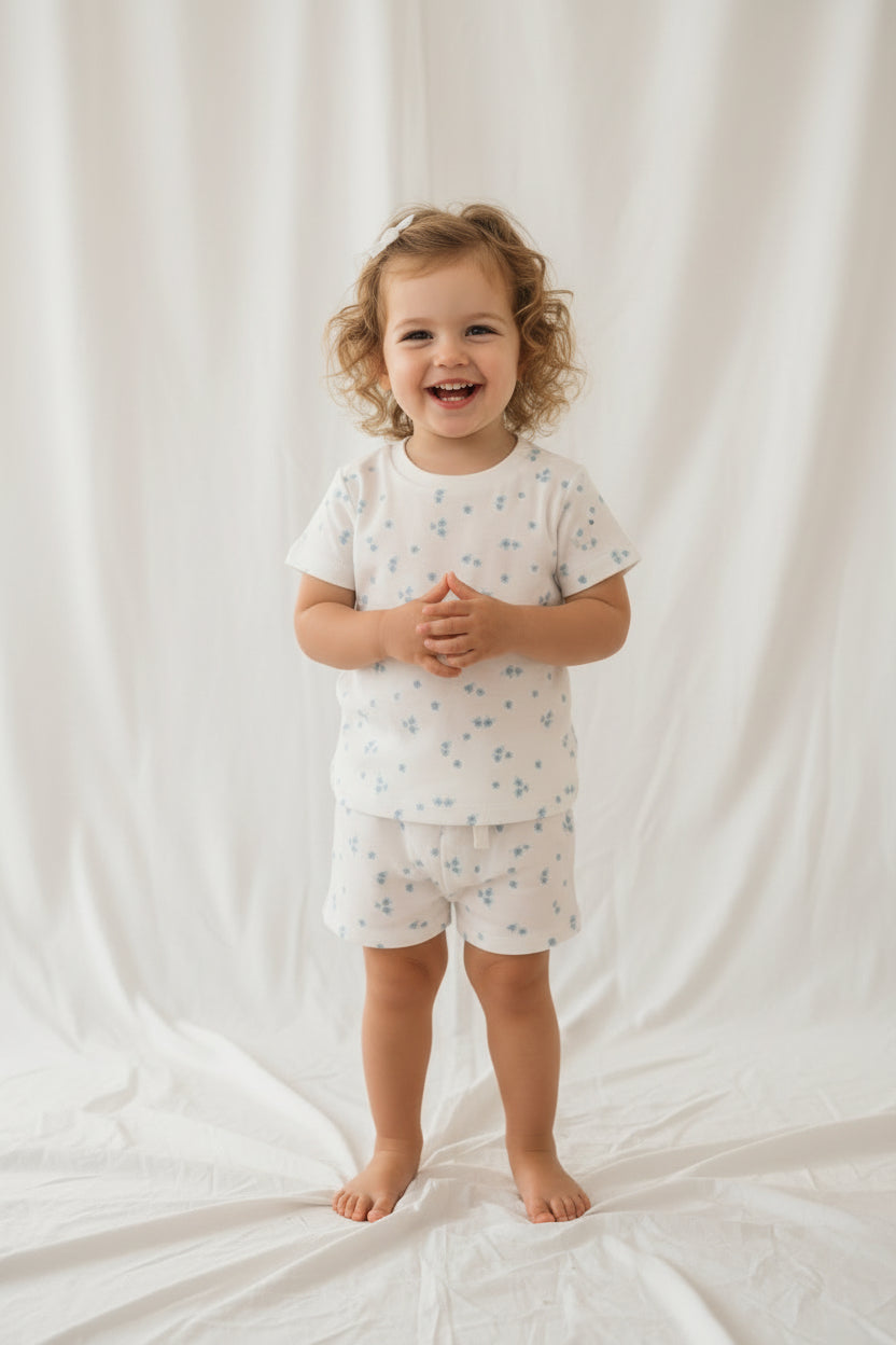 Pyjama 2 pièces Fleurs bleus Coton bio