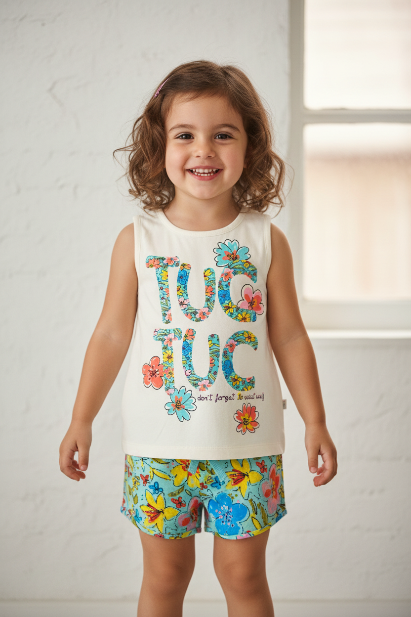 Ensemble camisole et short fleuri turquoise