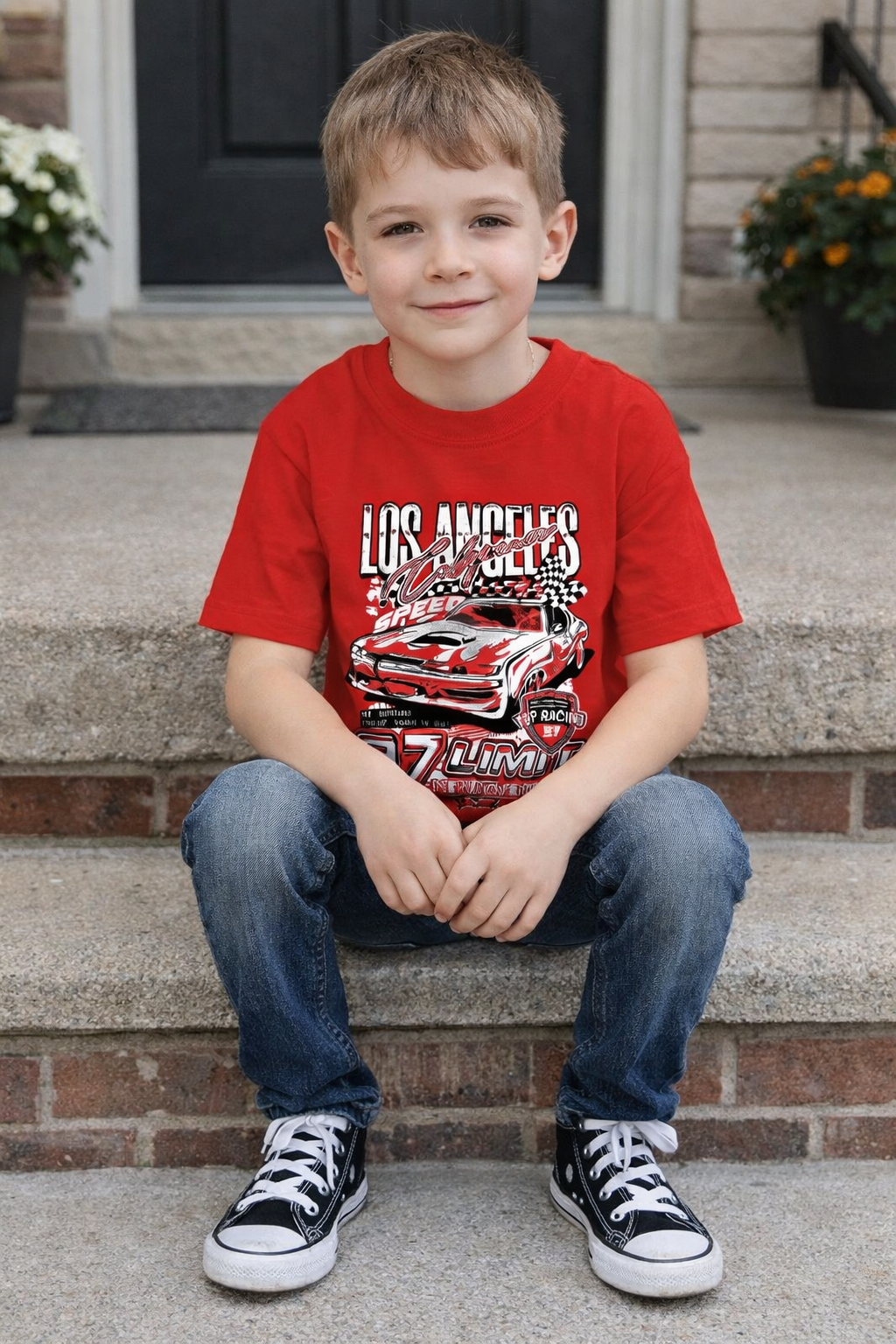 T-Shirt Voiture de Course Los Angeles - Rouge