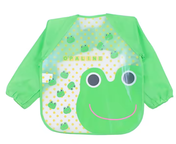 Bavoirs imperméables à manches longues pour tout-petits - Modèle Grenouille Rigolotte - Verte