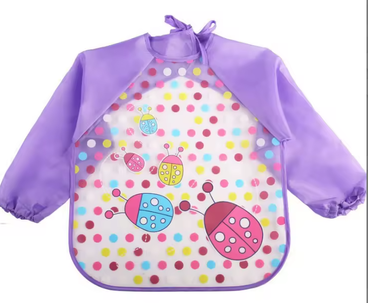 Bavoirs imperméables à manches longues pour tout-petits- Modèle la famille coccinelle - Mauve