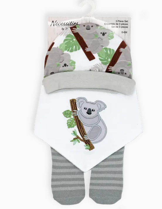 Ensemble Bonnet, Bavoir et Chaussettes - Modèle Gentil Koala
