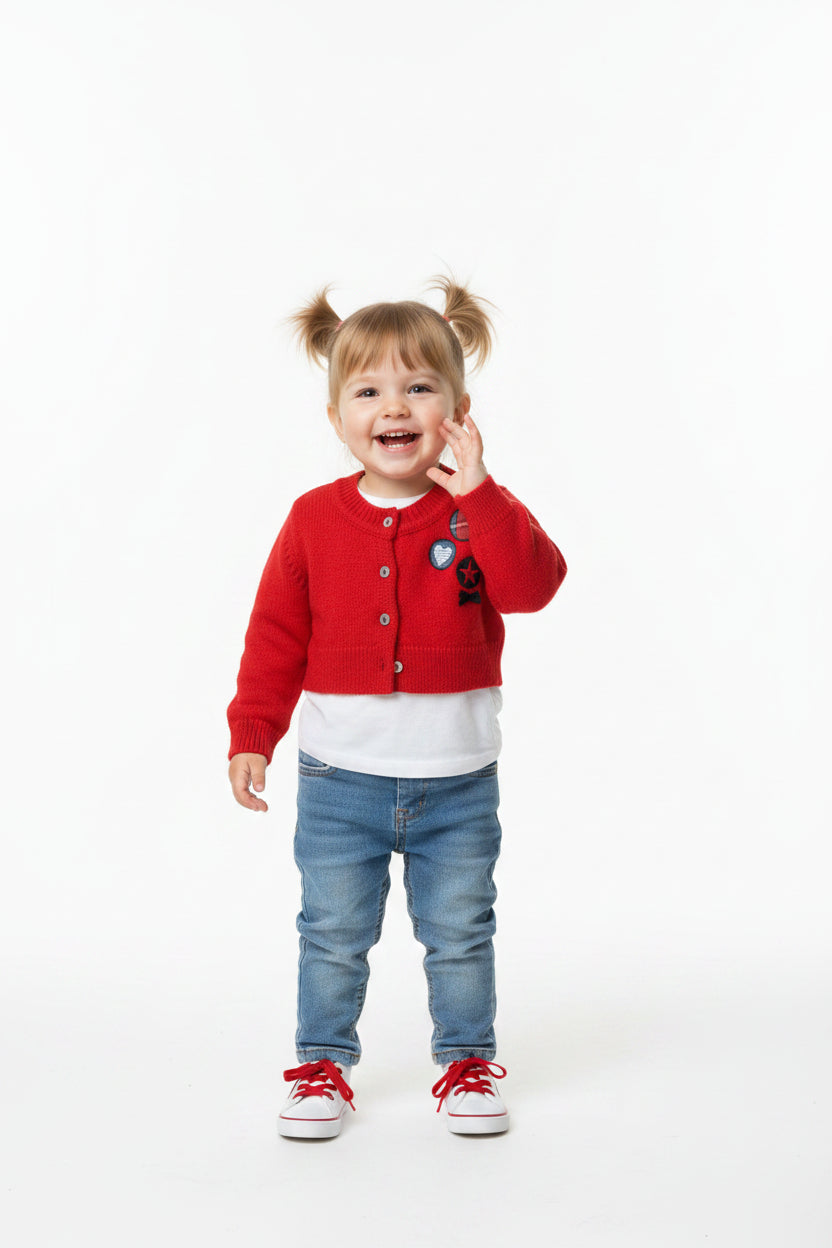 Cardigan Rouge patch cœur étoiles