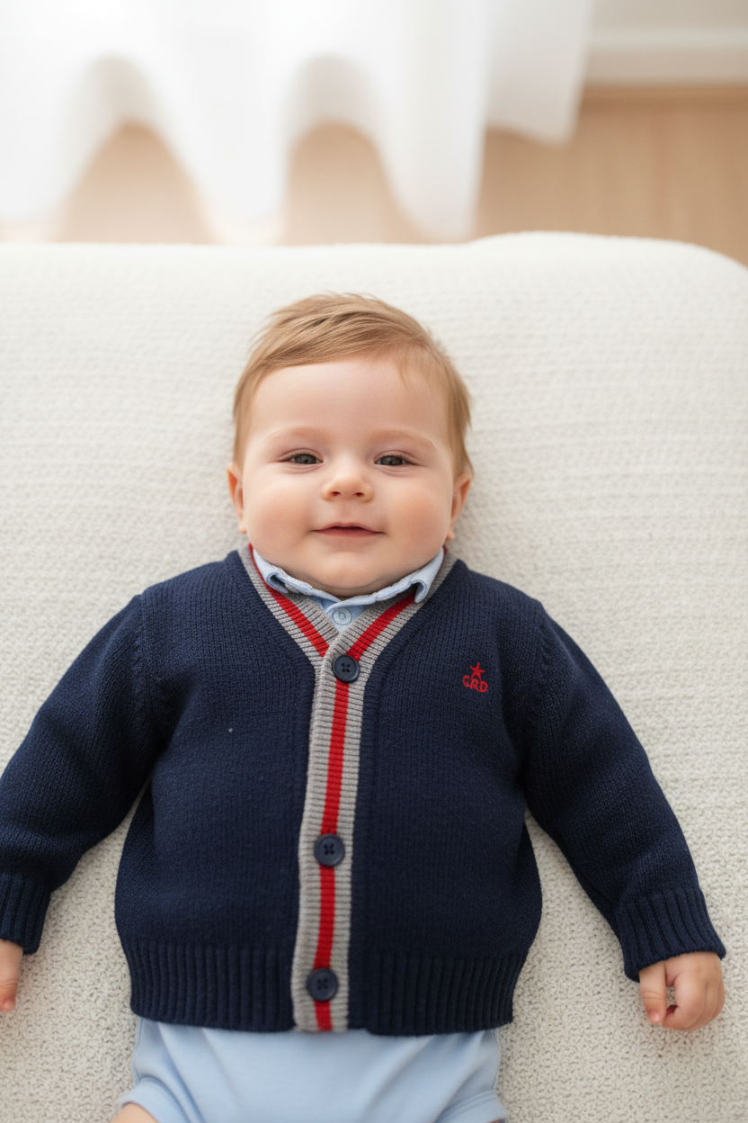 Cardigan garçon – Bleu marine & détails contrastés
