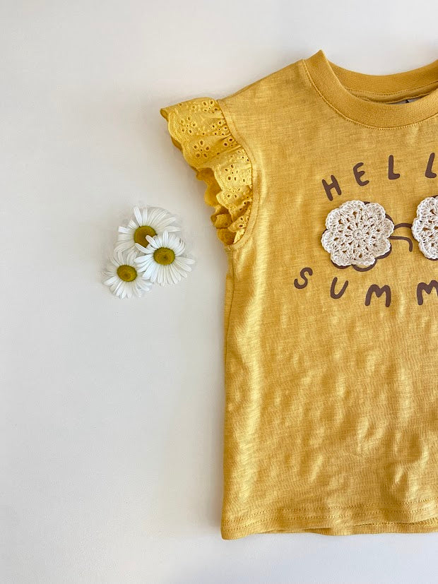 T-shirt jaune imprimé Lunette