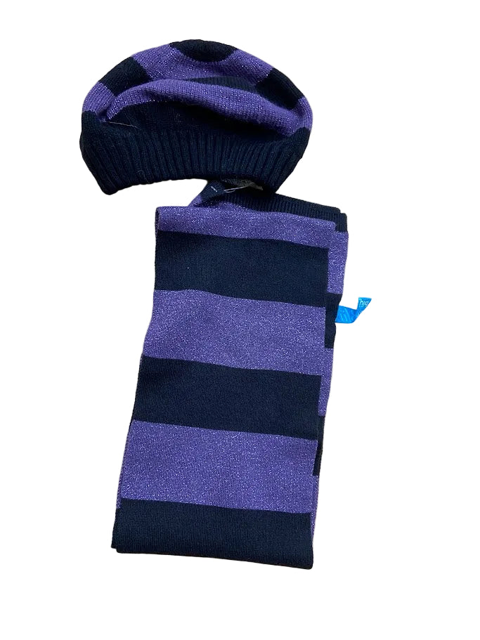 Tuque et foulard rayer mauve et noir à paillette taille small