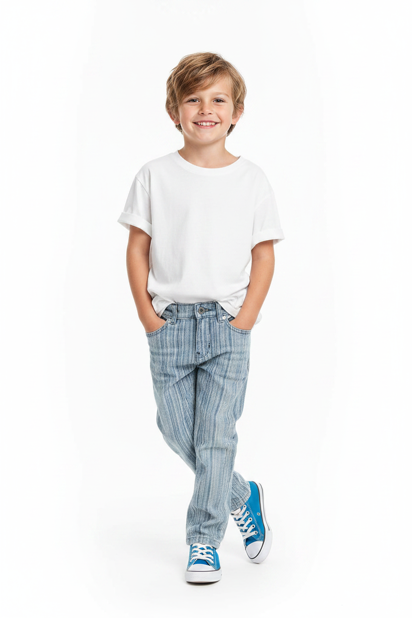 Jeans rayure marine et grise