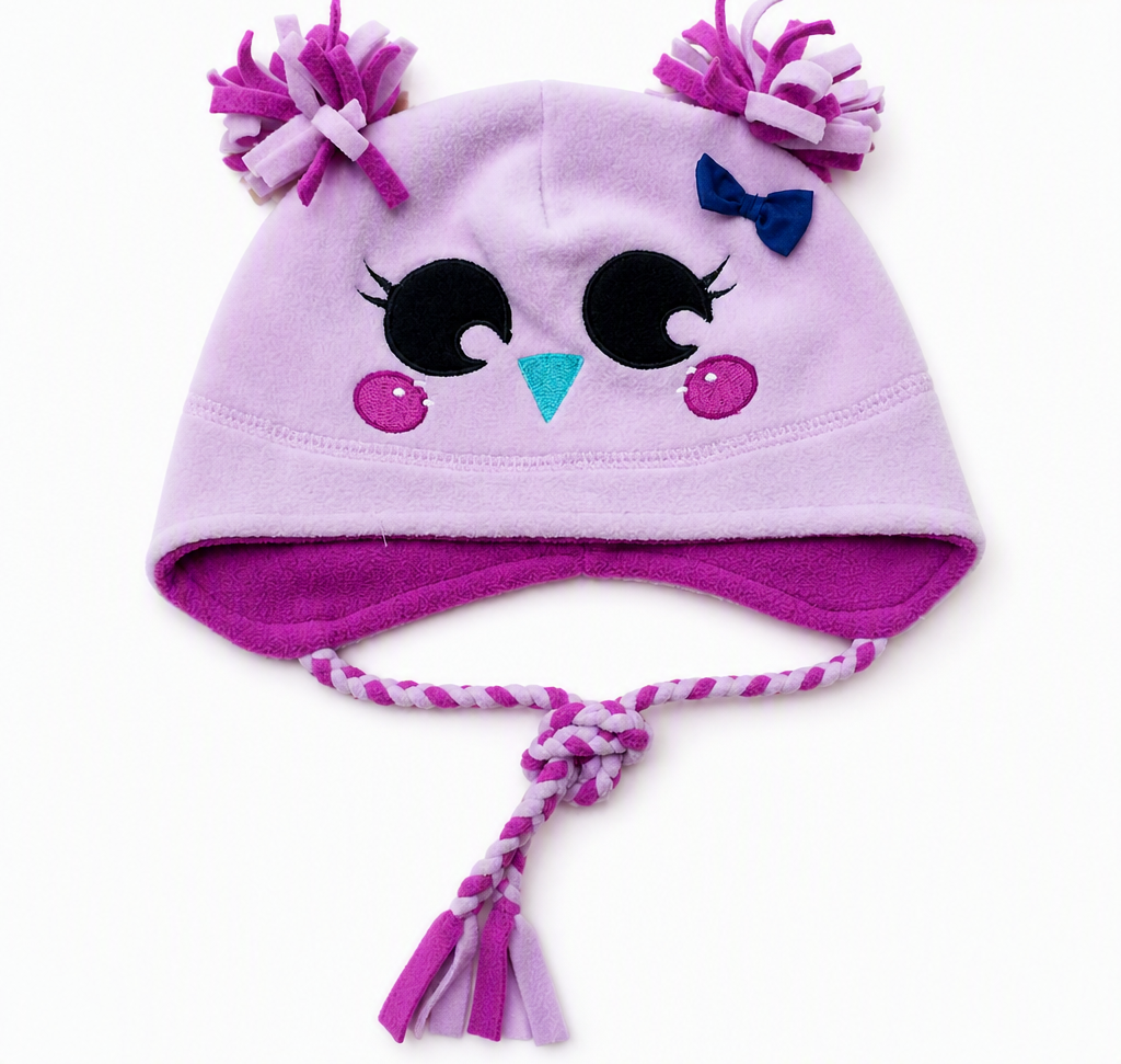 Tuque Rose petite Hiboux à pompons