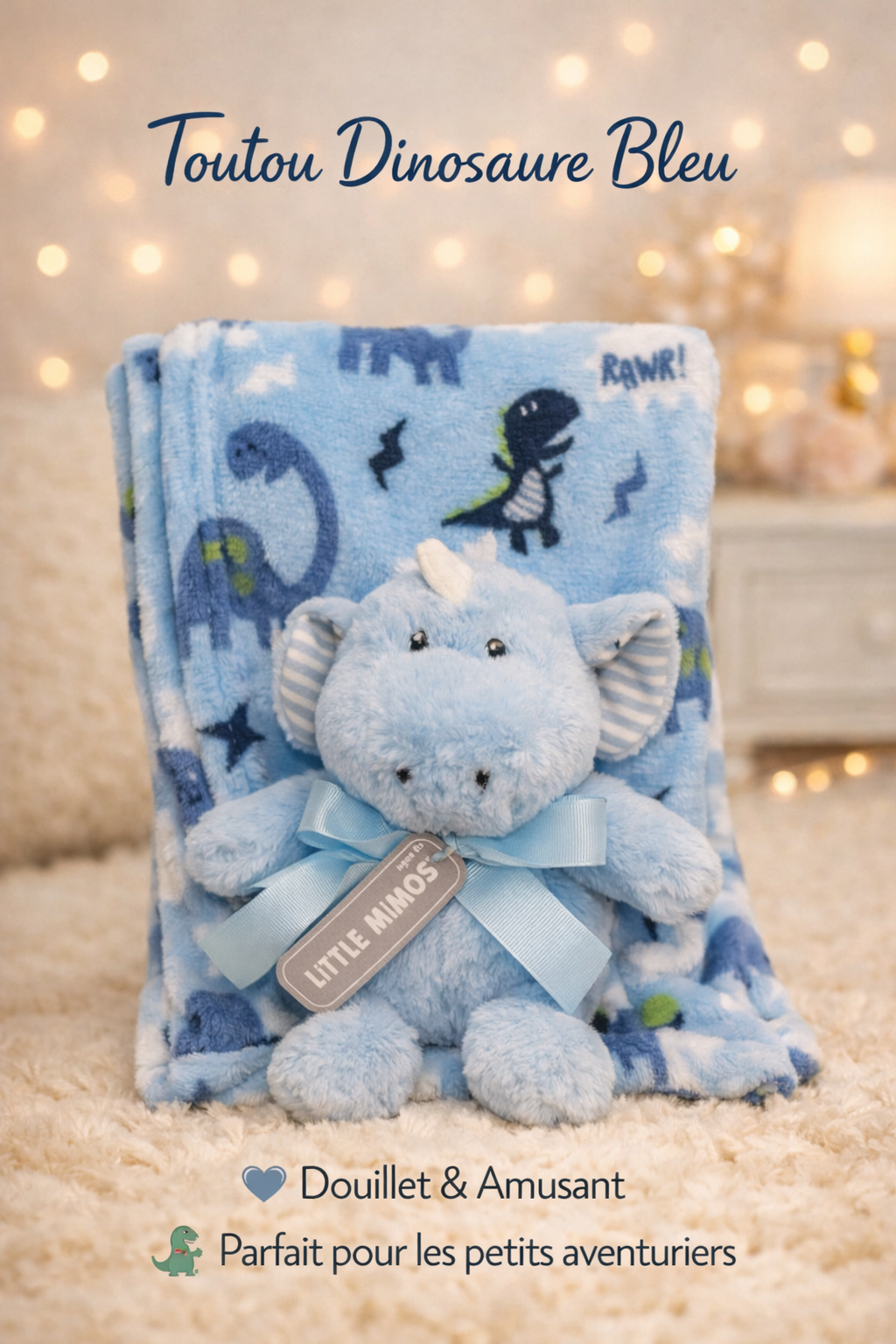 Couverture pour Bébé Little Mimos avec Peluche -Modèle Dinosaures