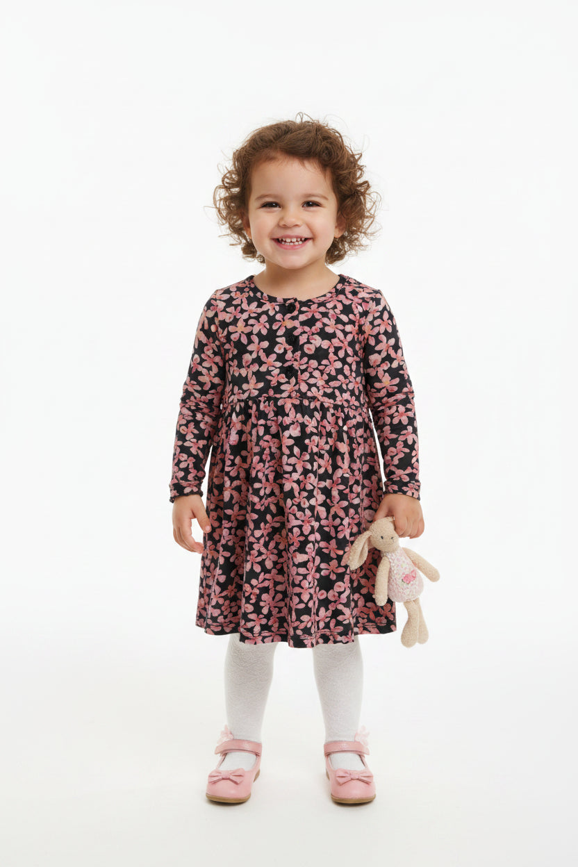Robe Noire Fleurs Rose