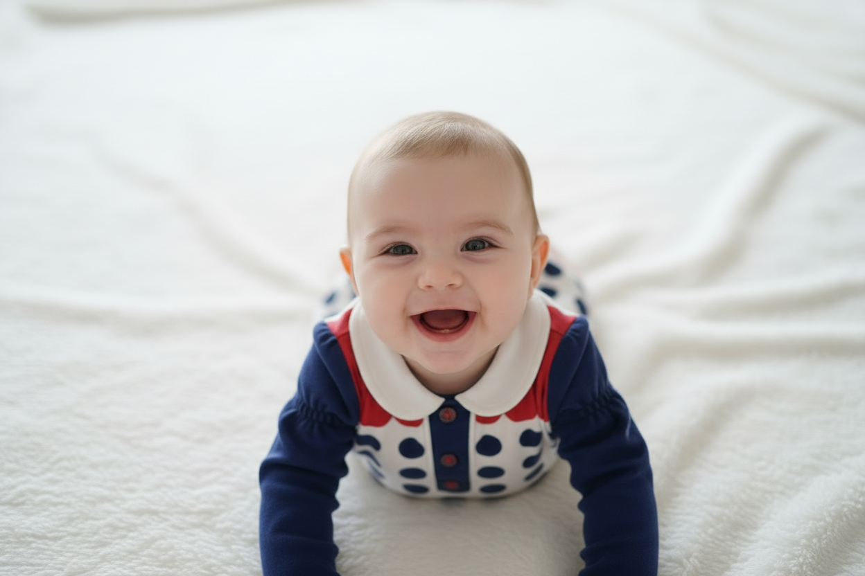 Chandail bébé à pois – Col blanc chic