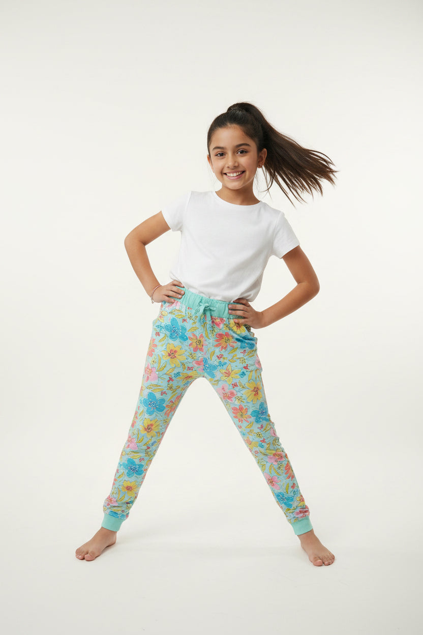 Pantalon Bleu ciel Fleuries