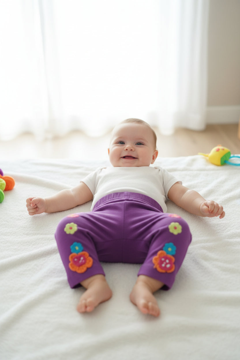 Legging mauve avec Broderie de fleurs colorées