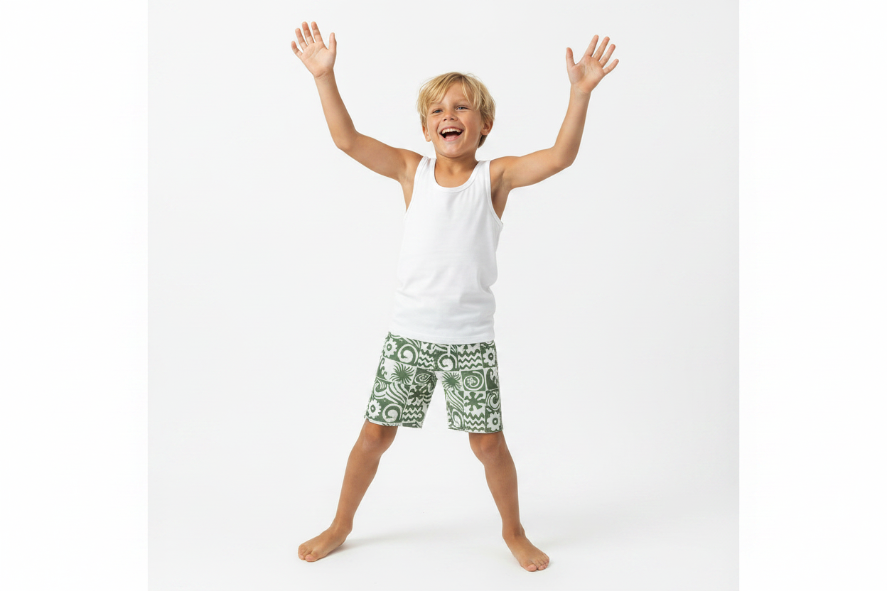 Short Maillot Motif Estival Vert Olive Koko Noko