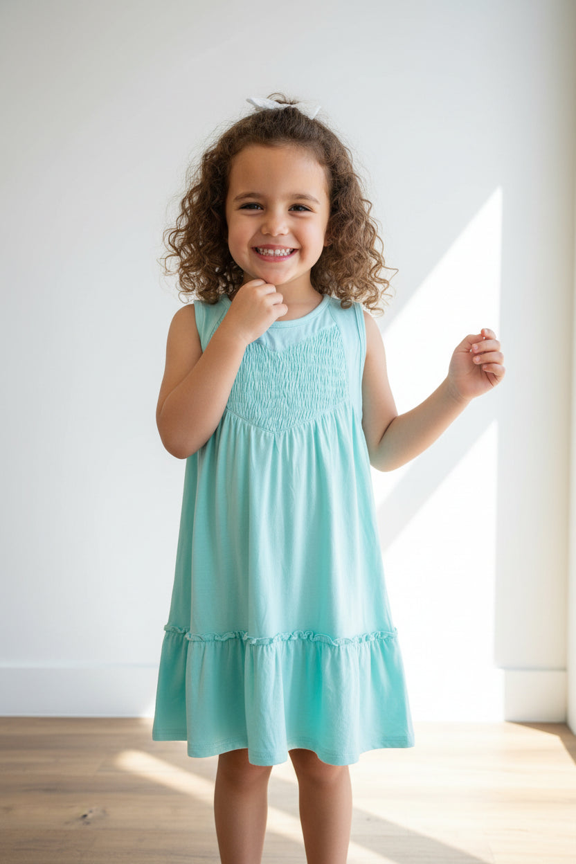 Robe turquoise smockée – Girl & Co