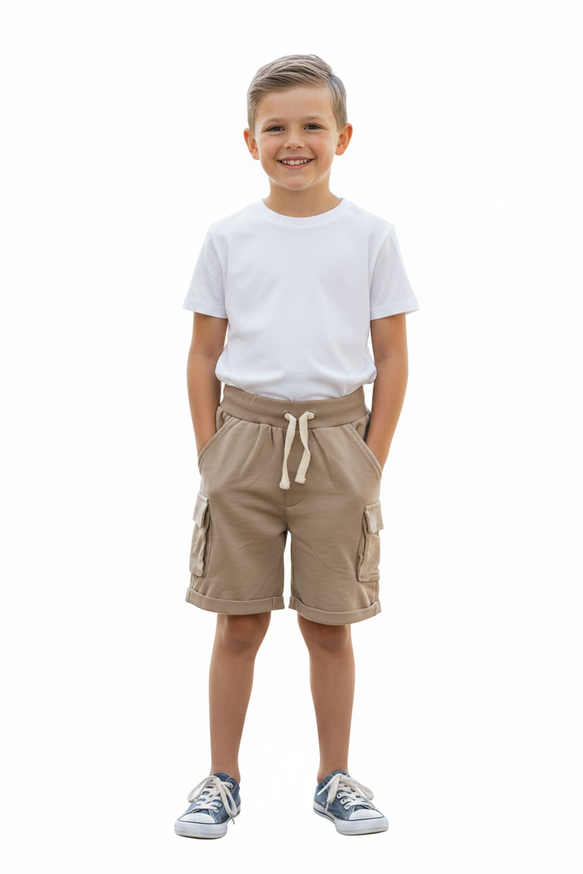 Short de jogging beige avec poches sur les côtés