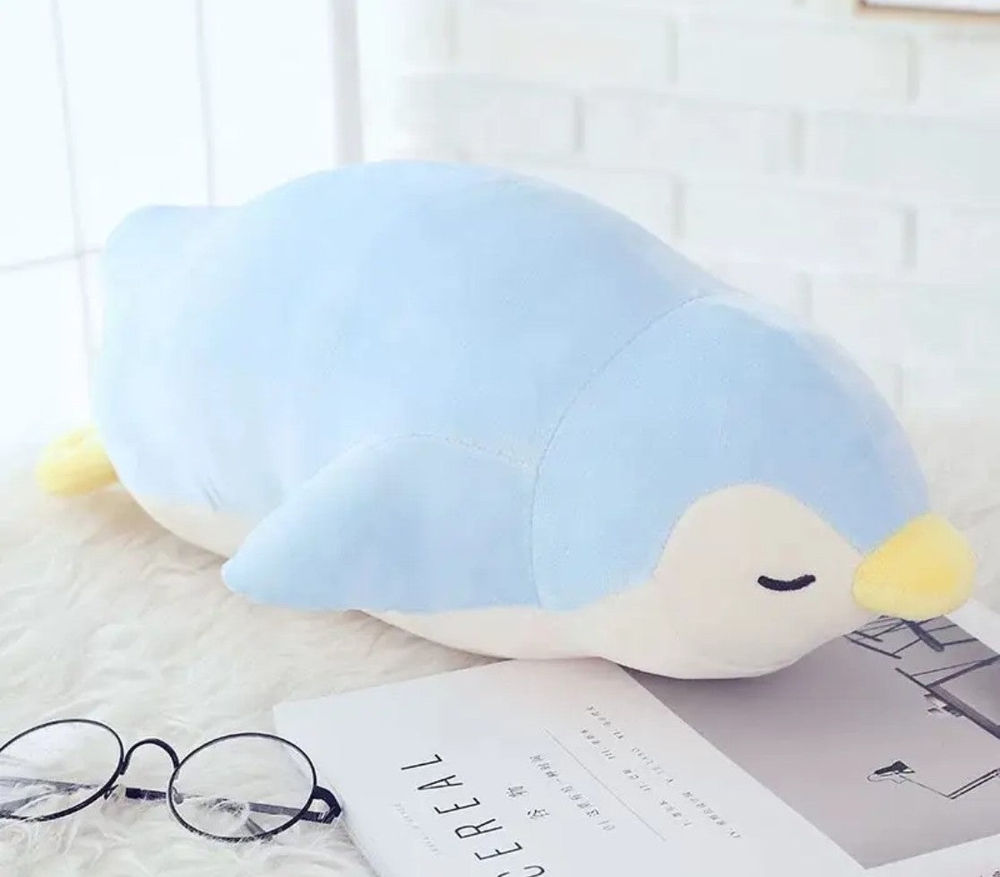 Peluche Oreiller Pingouin Bleu Doux
