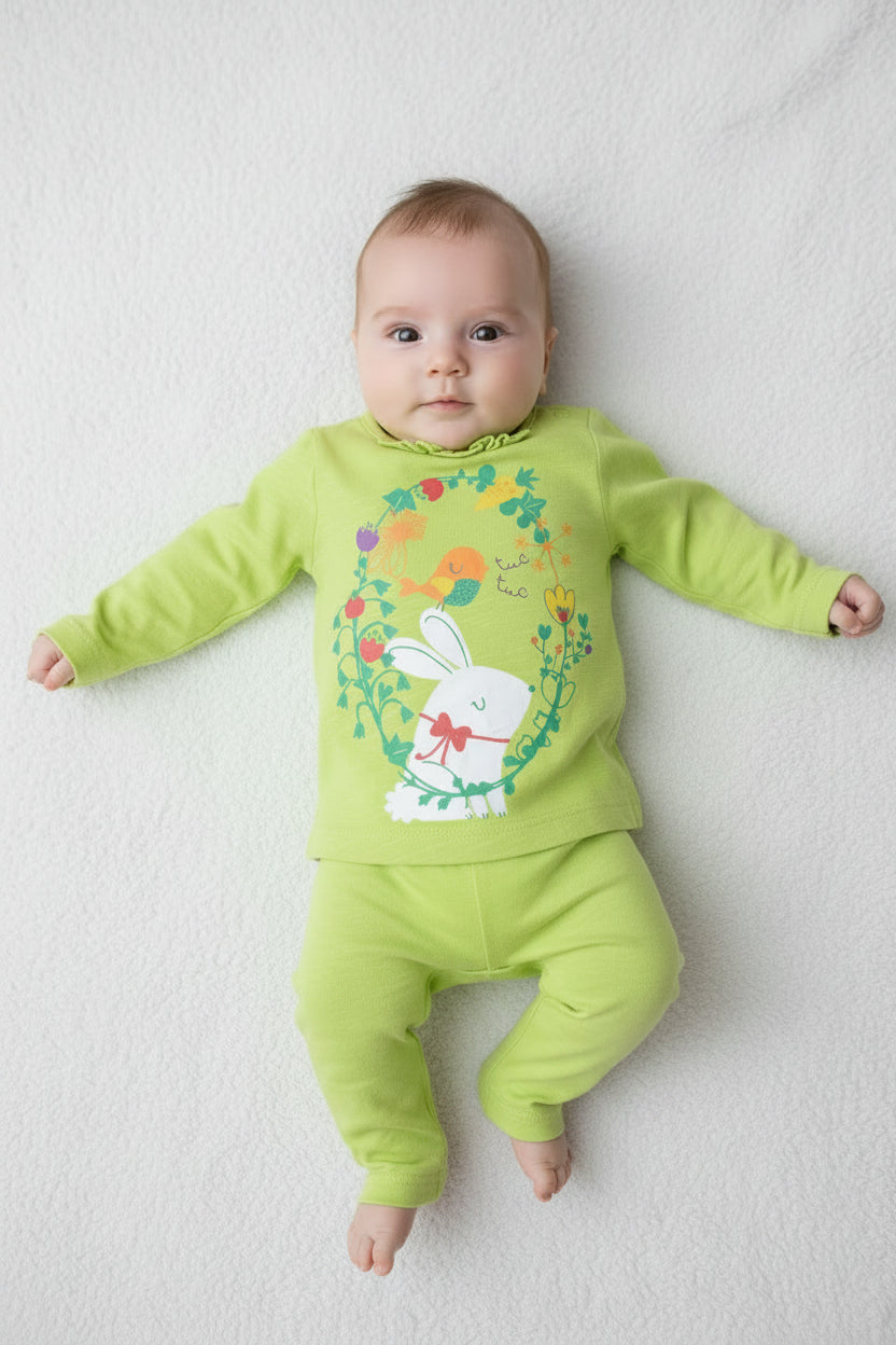 Chandail manche longue, vert- Lapine
