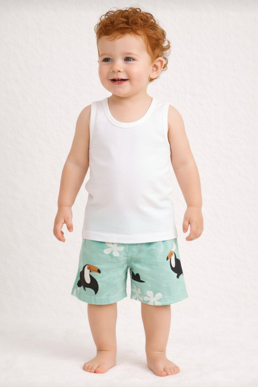 Short Toucan et fleur blanche