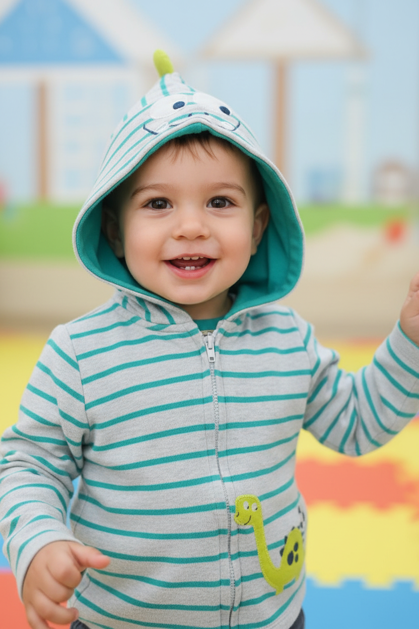 Veste Dino 3D, visage au capuchon