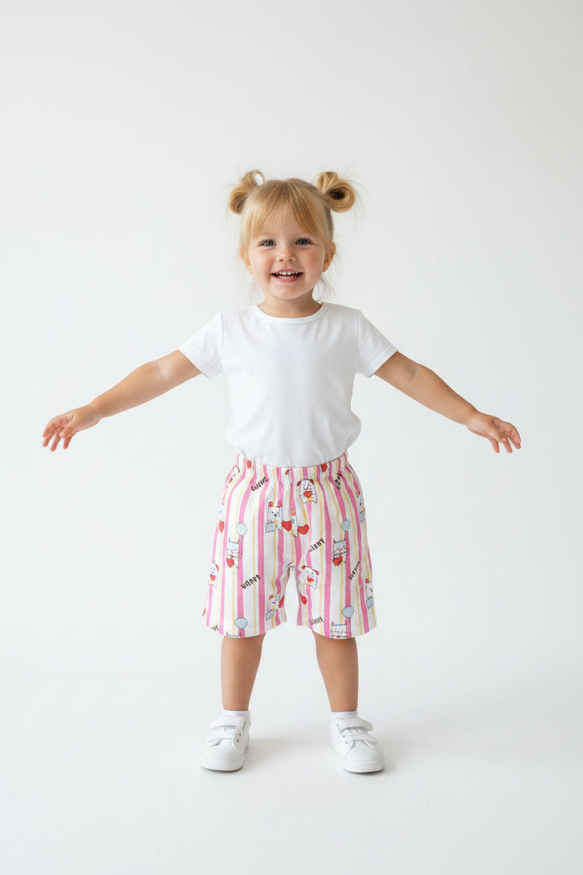 Short Rayures Roses & Motifs chats