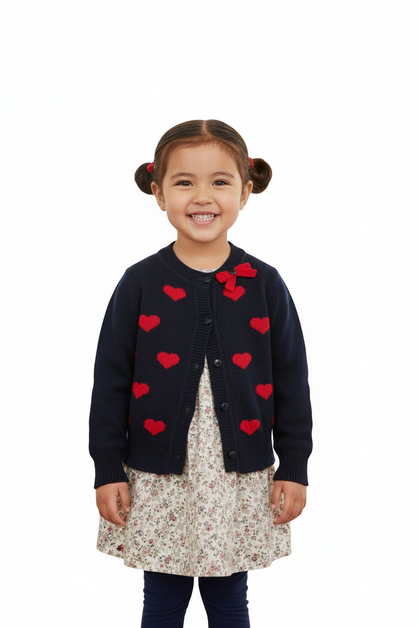 Cardigan Noir avec Coeurs Rouge
