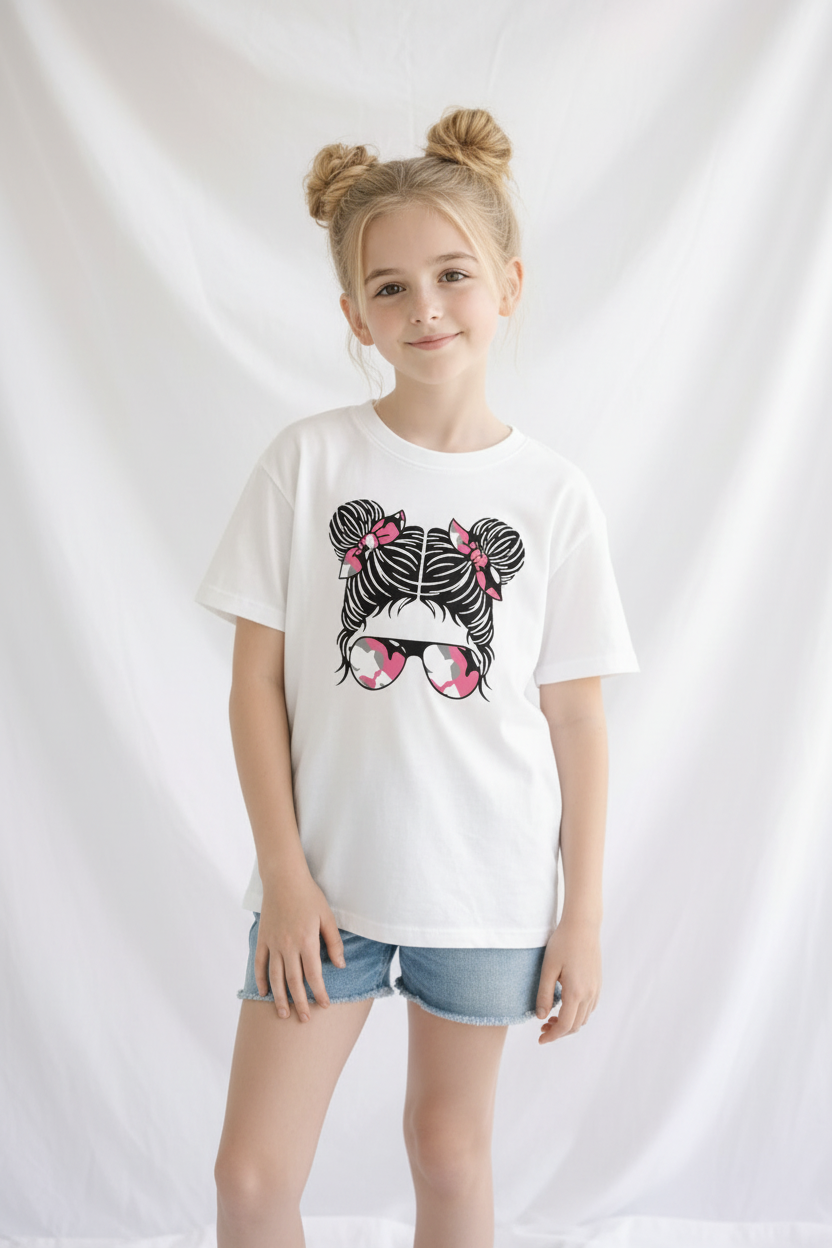 T-Shirt Stylé Lunette Motif Armé Rose
