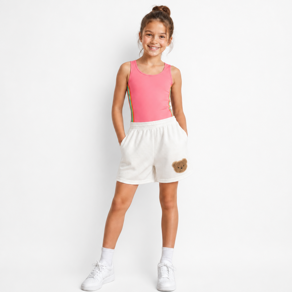 Short maillot de bain blanche, petit ours