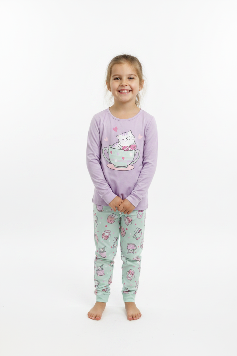 Pyjama 2 pièces Chat dans une tasse