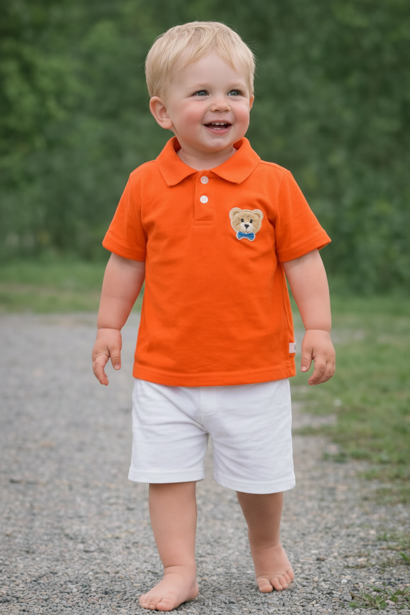 Polo avec Ourson Brodé - Orange