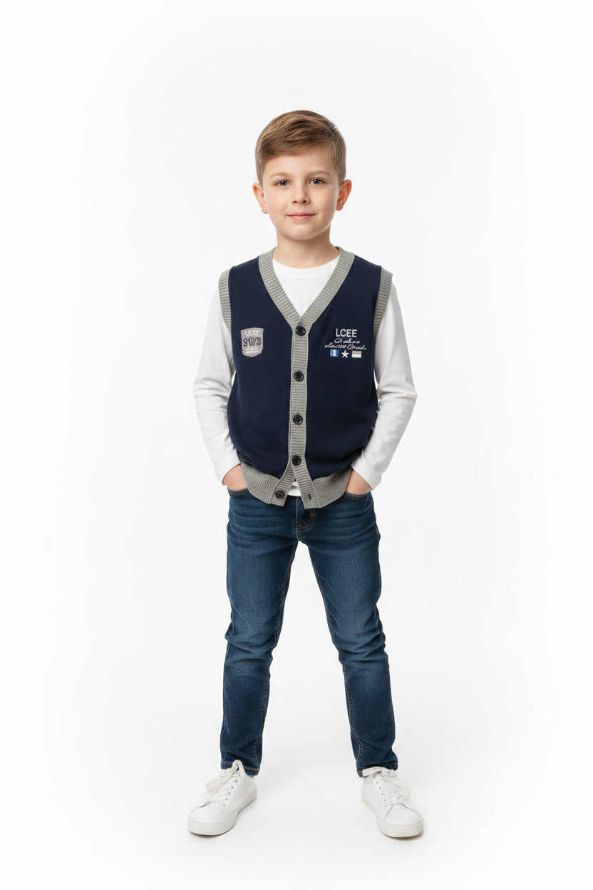 Débardeur/Pull sans manche '' De Luxa '' Bleu marin et Gris