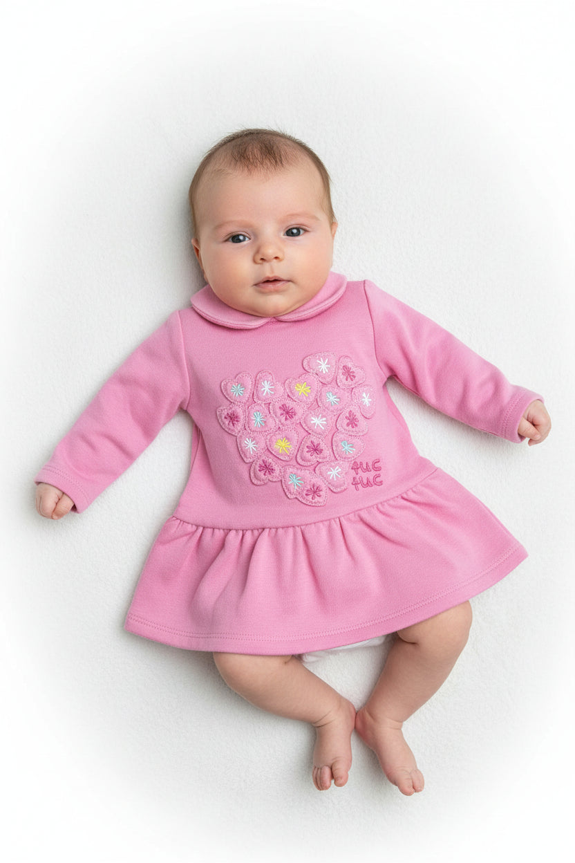 Robe Rose tendre brodé de coeurs