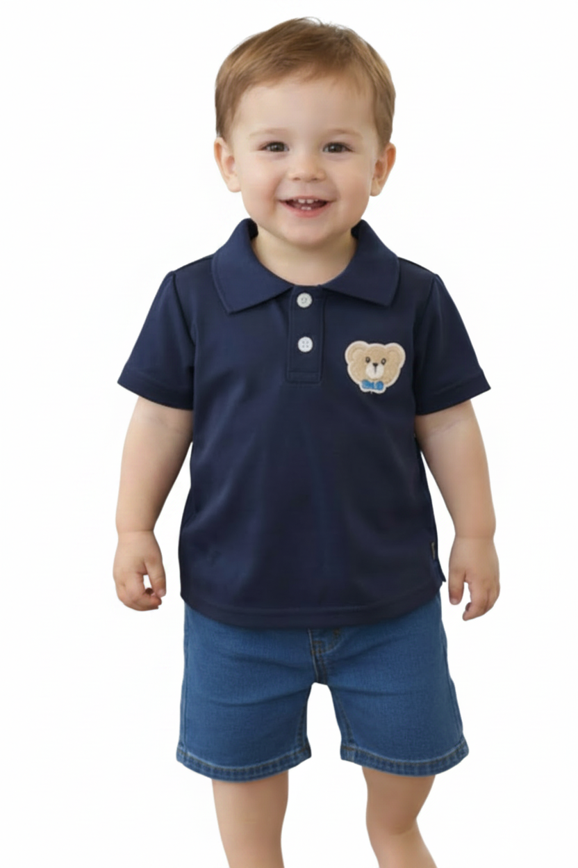 Polo avec Ourson Brodé - Bleu Marin