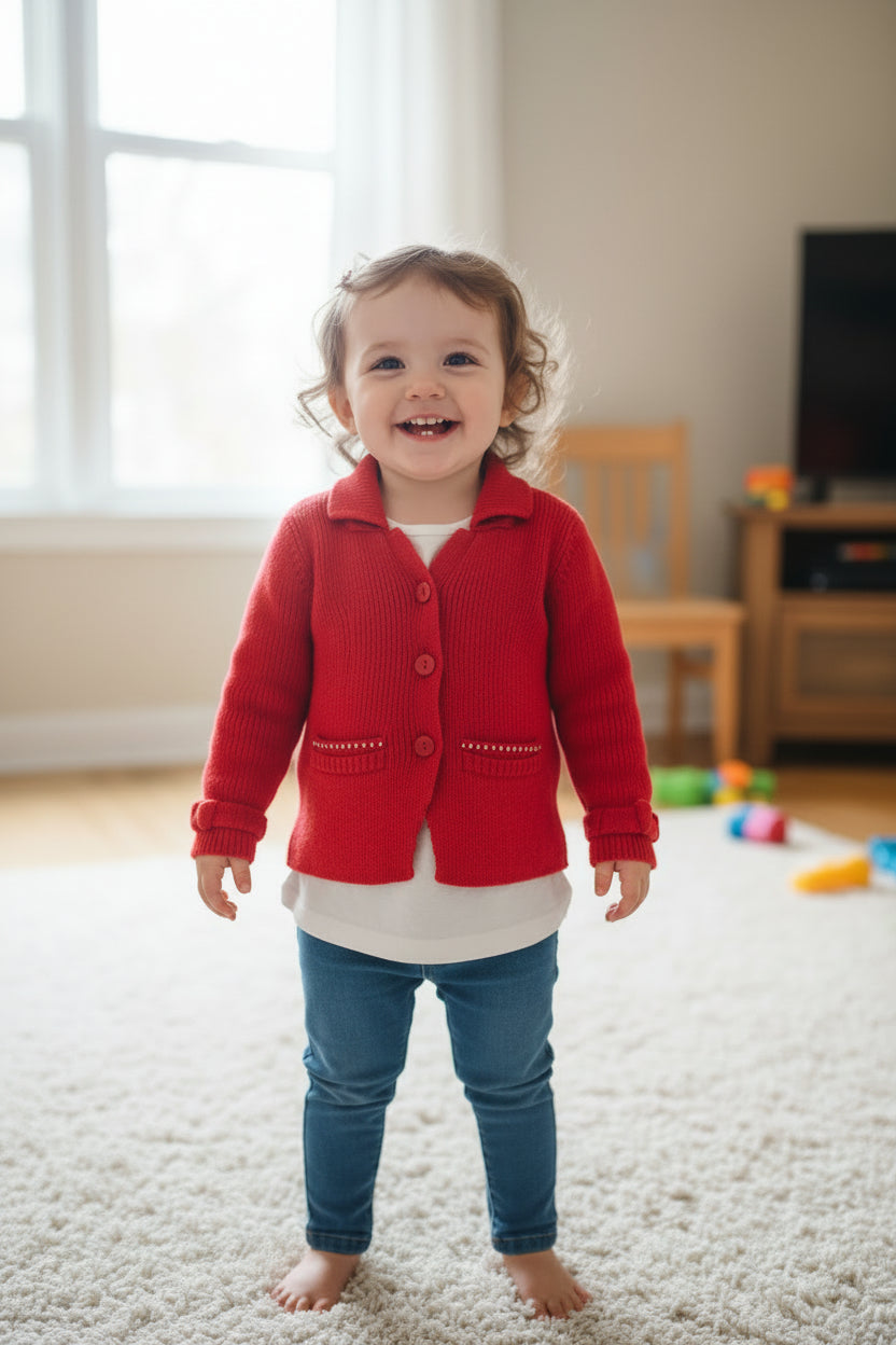 Cardigan Rouge avec de faux bijoux