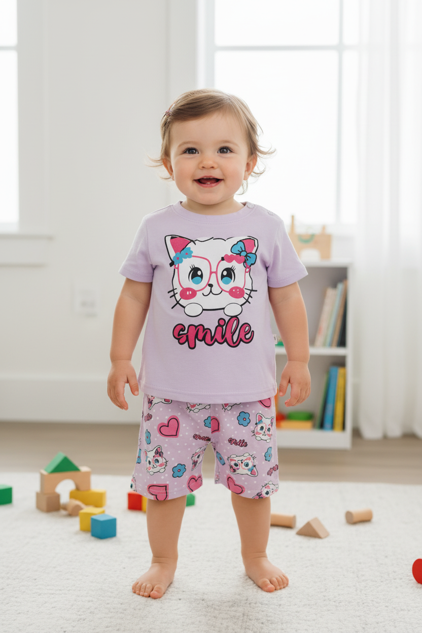 Pyjama 2 pièces Smile Chaton Blanc