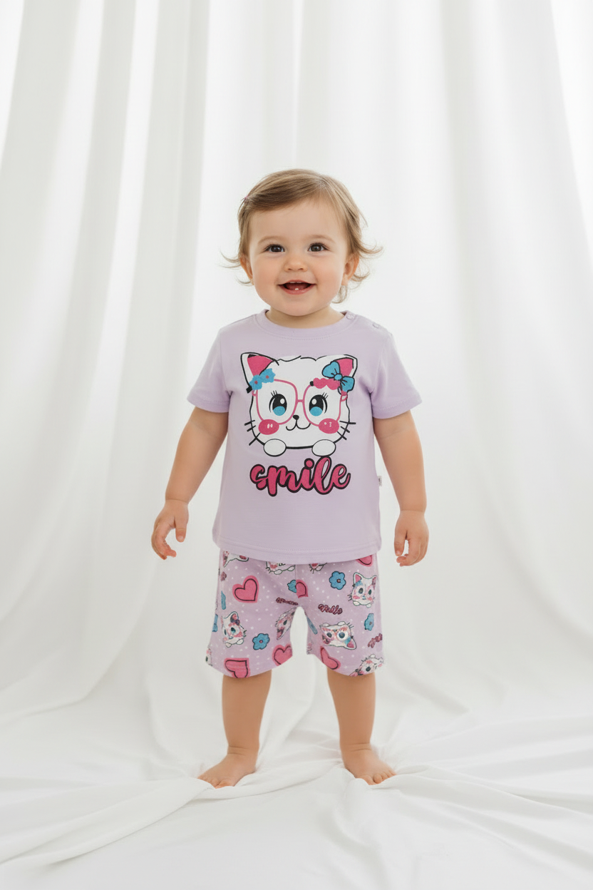 Pyjama 2 pièces Smile Chaton Blanc