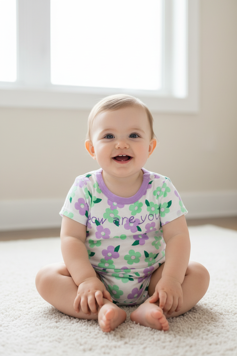 T-Shirt Fleurs Violet et Vert