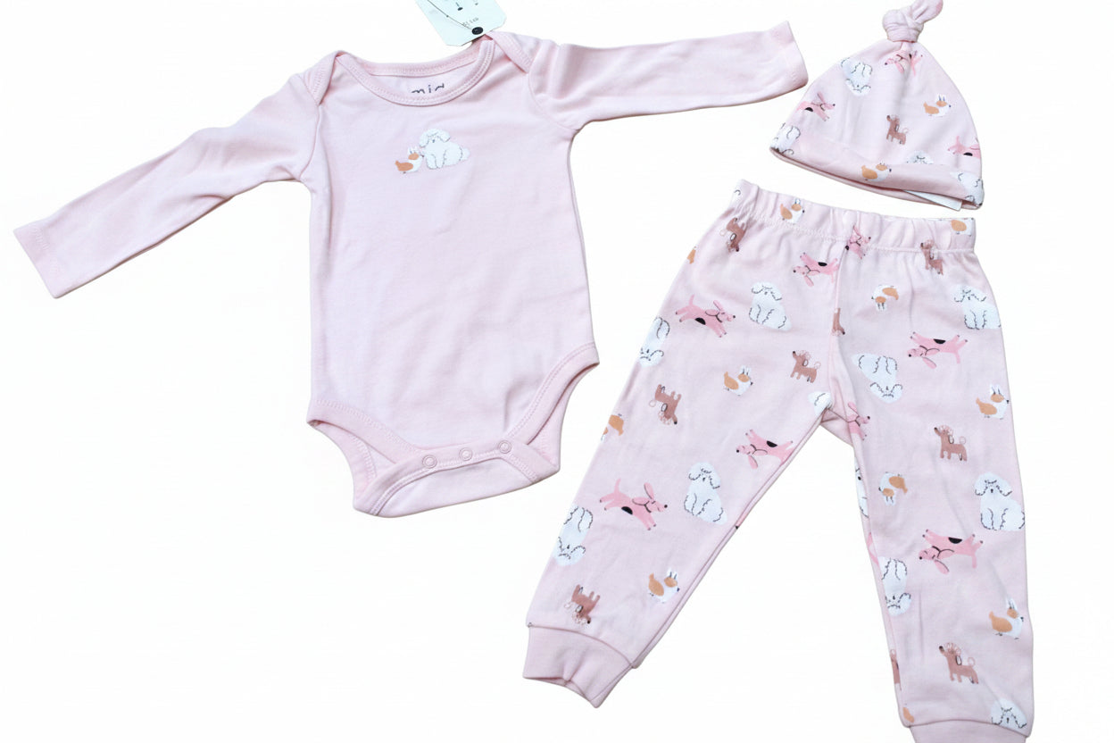 Ensemble pyjamas 3 Morceaux - Petites chiens Rose Tendre